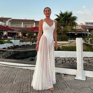 Bada Mesh Beige/White Sheer Women Dress size Medium